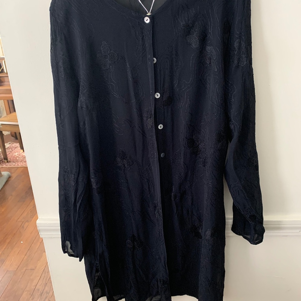 Jaeger 1990's black vintage overdress, embroidered, size S made in Portugal,